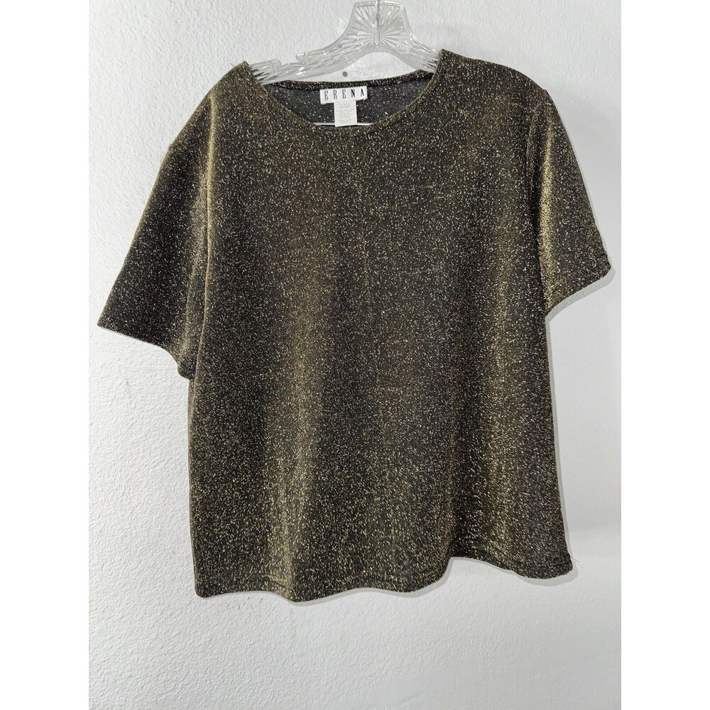 Vintage Erena Woman Size Large Gold Sparkle Shirt Blouse USA Made